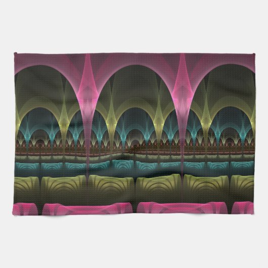 特殊ファンタジーパターン抽象芸術フラクカラフルトル キッチンタオル (横)