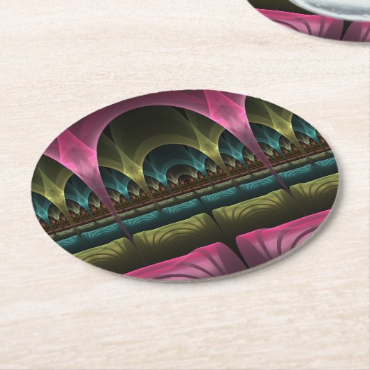 特殊ファンタジーパターン抽象芸術フラクカラフルトル ラウンドペーパーコースター (アングル)