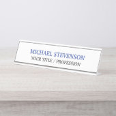 特殊ユニーク青クラシカル白 デスクネームプレート (正面)