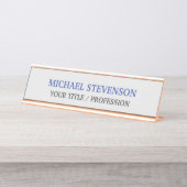 特殊ユニーク青クラシカル白 デスクネームプレート (正面)