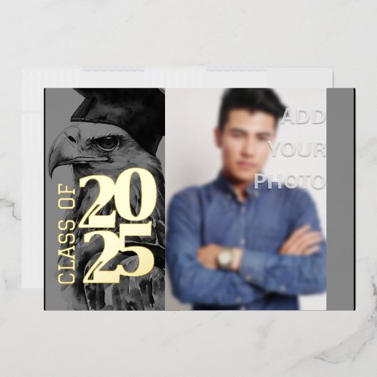 特殊卒業フォイル招待状イーグル追加フォト 箔招待状 (封筒)