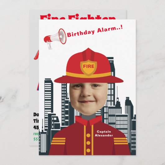 特殊子供の誕生日アメージング消防士 招待状 (正面/裏面)