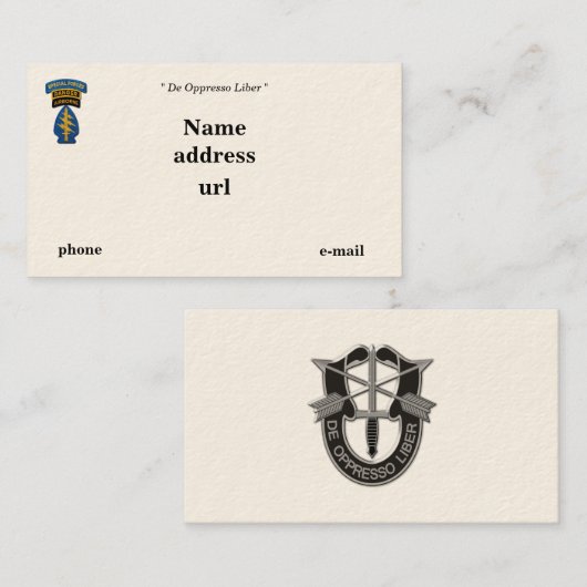 特殊部隊の緑色のベレー帽のレーンジャーSFG SFパッチ 名刺 (正面/裏面)