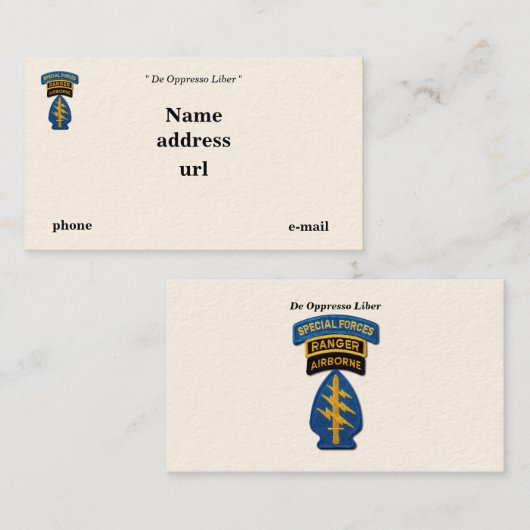 特殊部隊の緑色のベレー帽のレーンジャーSFG SFパッチ 名刺 (正面/裏面)