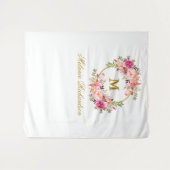 特殊2 – 水彩ピンクフローラ金ゴールド タペストリー (正面(横))