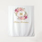 特殊2 – 水彩ピンクフローラ金ゴールド タペストリー (正面)