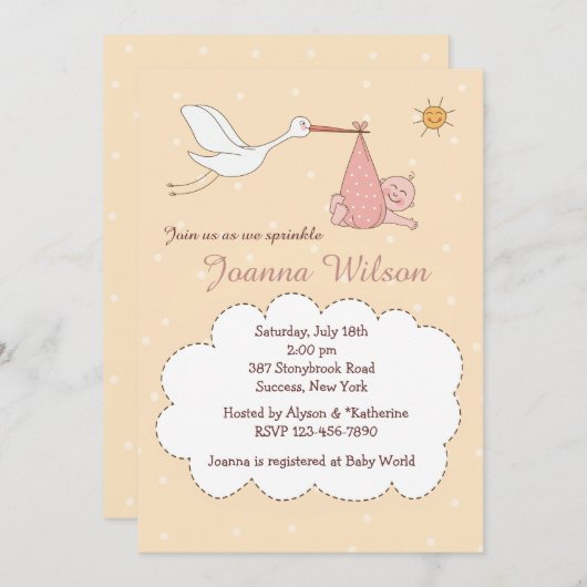 特産のベビーガールスプリンクル招待状 招待状 (正面/裏面)