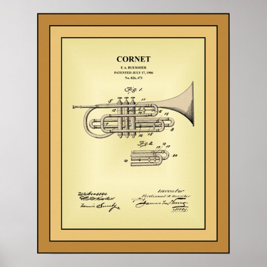 特許スケッチ~ F. A. Buesoher ~ Cornet ~ ポスター (正面)