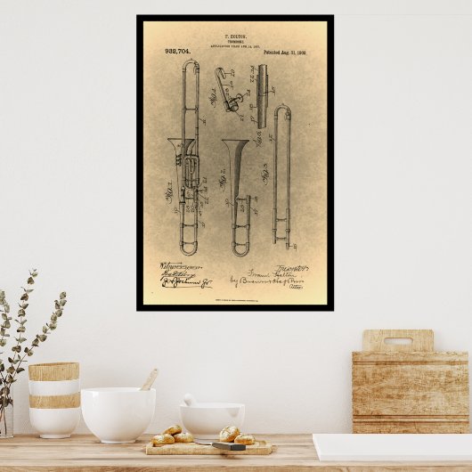 特許プリントヴィンテージレトロトロンボーン ポスター (キッチン)