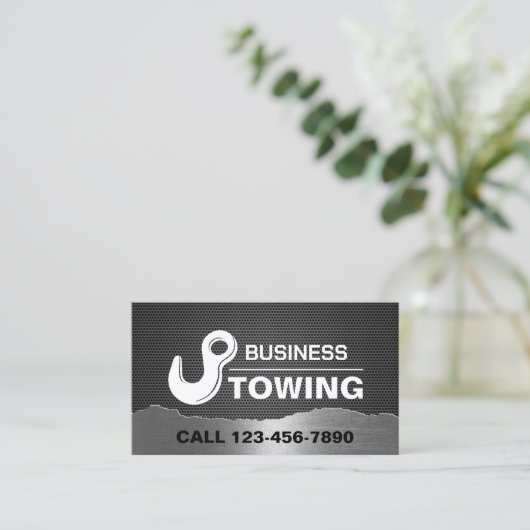 牽引サービス牽引フックのロゴプロフェッショナルメタル 名刺 (スタンド正面)