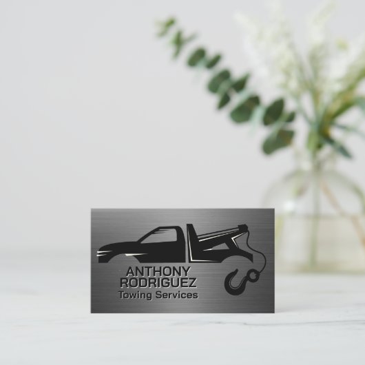 牽引トラックのロゴ | 金属ブラシ 名刺 (スタンド正面)