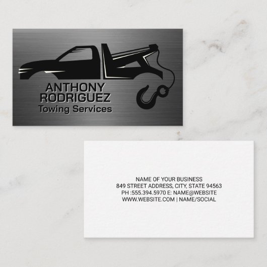 牽引トラックのロゴ | 金属ブラシ 名刺 (正面/裏面)