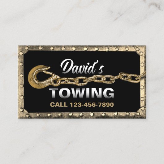 牽引トラック車牽引サービス金ゴールド枠 名刺 (正面)