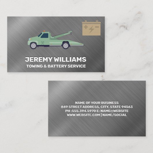 牽引車及びバッテリー | 金属ブラシ 名刺 (正面/裏面)