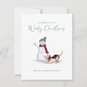 犬いけな水色ビーグル遊ズ雪だるま シーズンカード (正面)