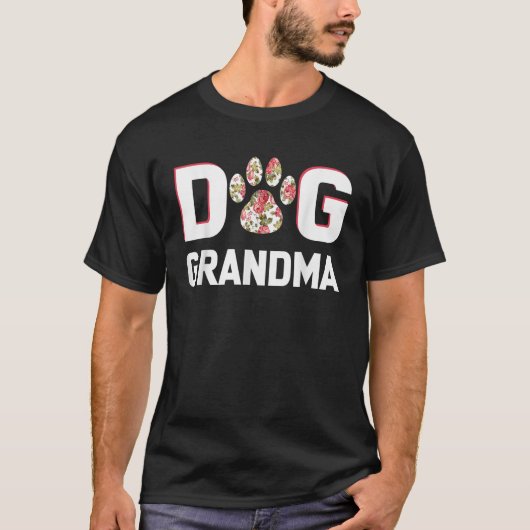 犬おばあちゃん花いぬ好き男性女性 Tシャツ (正面)