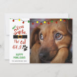 犬おもしろいいけな写真SANTA親愛 THE CATがやった シーズンカード<br><div class="desc">犬おもしろいの写真とことわざのSANTA親愛、猫の挨拶。カスタムのグリーティングサンプルはMERRY CHRISTMASと言い、簡単に変更される。背面の赤の色を変更することができ、独自の文字を含む場所を提供する(背面へのサンプル離れ文字を削除空白の)。変更：文字フォントのスタイル、色、サイズまたは配置を変更するか、または背景色をクリックMOREで変カスタマイズ更する。写真のヒント：最も速く最高の/結果を得るには、アップロード前に示された同じ形状に被写体を中央に持つ写真を選択し、または前にトリミングする。Zazzle Chatか連絡makeitaboutyoustore@gmail.comを使ってデザイナーを作成しもして、このデザインを別の製品で変更するか、アイテムを調整するかを選択する。</div>