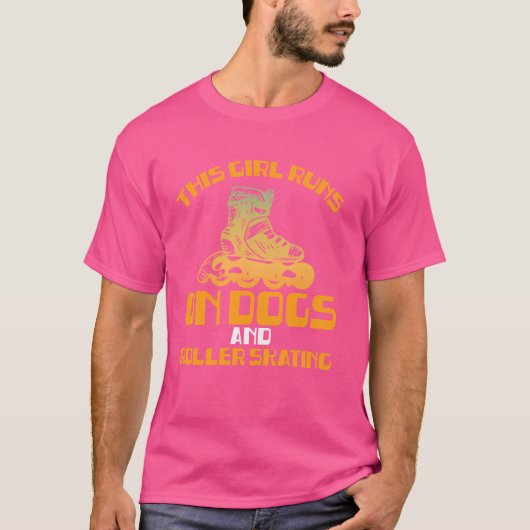 犬おもしろいとロ走ーラスケートで滑るギ Tシャツ (正面)