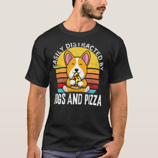 犬おもしろいとPに容易に気を散らすピザ引用文 Tシャツ (正面)