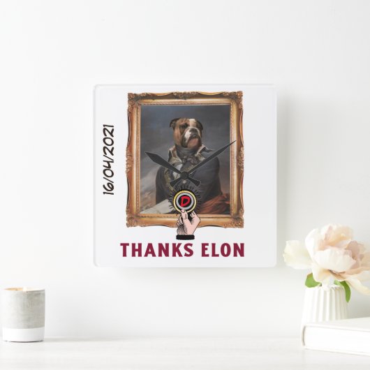 犬おもしろいの服を着絵画た犬 スクエア壁時計 (ホーム)