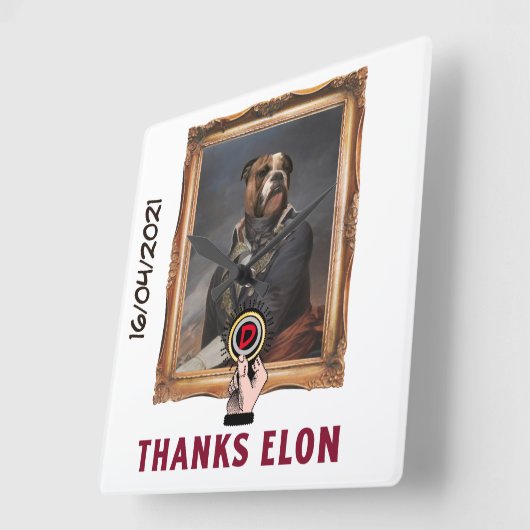 犬おもしろいの服を着絵画た犬 スクエア壁時計 (傾斜)