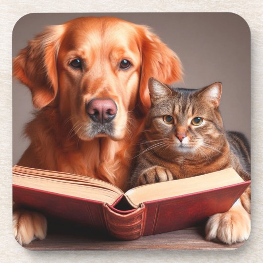 犬おもしろいも猫読も本だ コースター (正面)