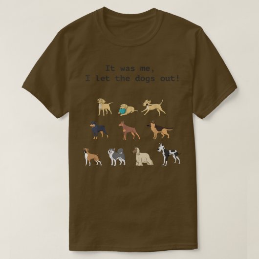 犬おもしろいを外へ連れ出す Tシャツ (デザイン正面)