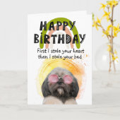 犬おもしろいカスタムの誕生日カード カード (黄色い花)