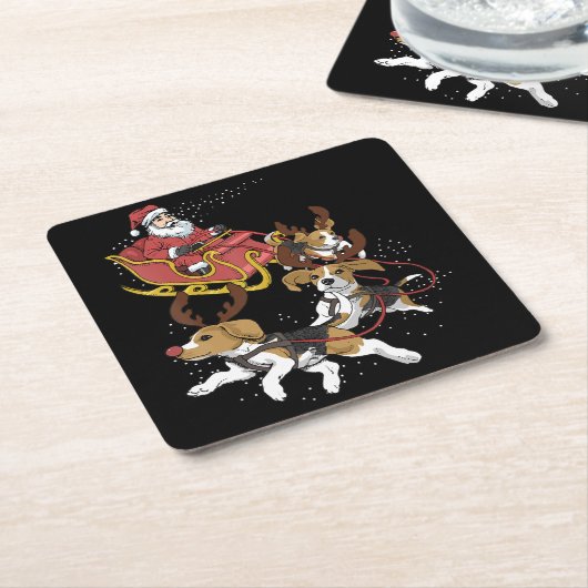 犬おもしろい恋人のためのビーグル犬のクリスマスギフト スクエアペーパーコースター (アングル)