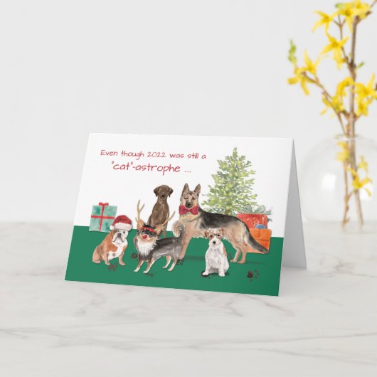 犬おもしろい2023年新年カタストフェ カード (黄色い花)