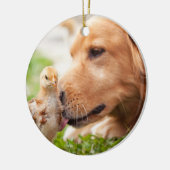 犬およびひよこ セラミックオーナメント (左)