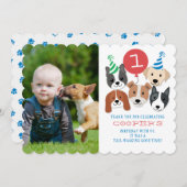 犬および赤い気球の写真のサンキューカード サンキューカード (正面/裏面)