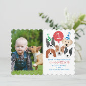 犬および赤い気球の写真のサンキューカード サンキューカード (スタンド正面)