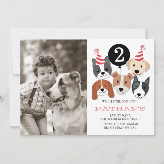 犬および黒い気球の写真のサンキューカード サンキューカード (正面)