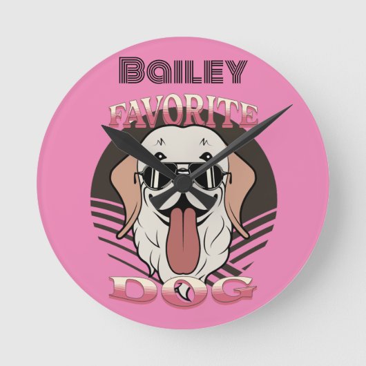 犬お気に入りの可愛おもしろいい犬の母/パパ ラウンド壁時計 (正面)