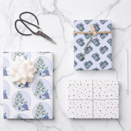 犬お洒落のクリスマス ラッピングペーパーシート (正面)