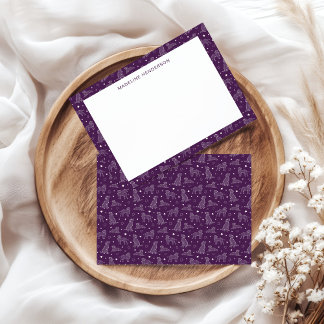 犬お洒落星座プラムパープルモノグラム ノートカード