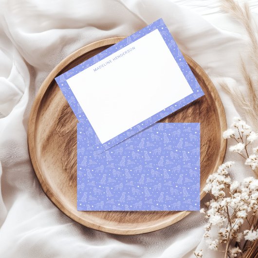 犬お洒落星座ライトブルーモノグラム ノートカード