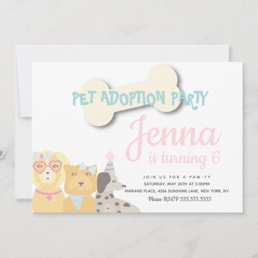 犬お洒落誕生会図解入りの、写真付きの 招待状 (正面)