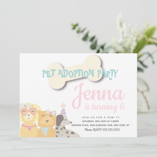 犬お洒落誕生会図解入りの、写真付きの 招待状 (スタンド正面)