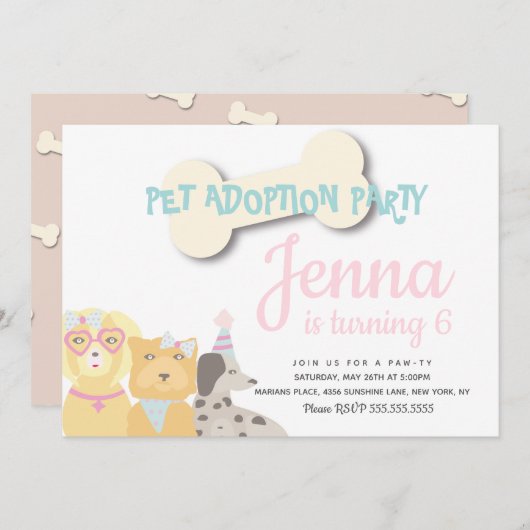 犬お洒落誕生会図解入りの、写真付きの 招待状 (正面/裏面)