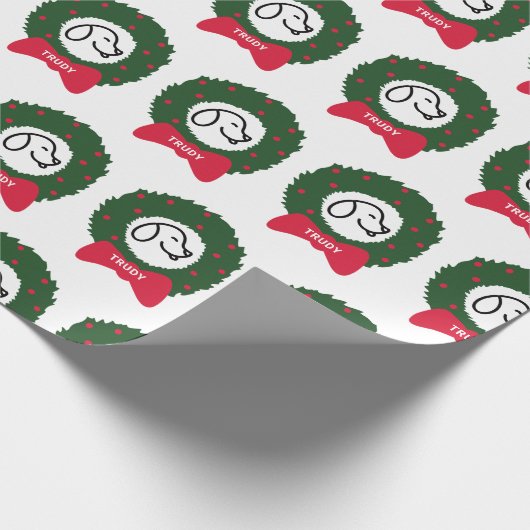 犬からのクリスマスのリースの子犬の名前 ラッピングペーパー (角)