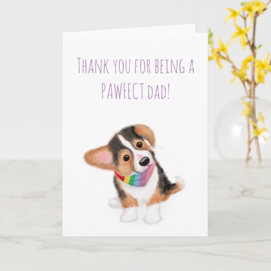 犬からのコーギの子犬の父の日カード カード (黄色い花)