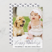犬からのハッピーホリデーズシルバーグレイのペットの写真 シーズンカード (正面/裏面)