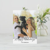 犬からのハッピーホリデーズホワイトブラックペットフォト シーズンカード (スタンド正面)