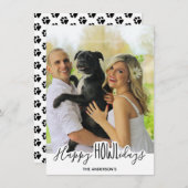 犬からのハッピーホリデーズホワイトブラックペットフォト シーズンカード (正面/裏面)