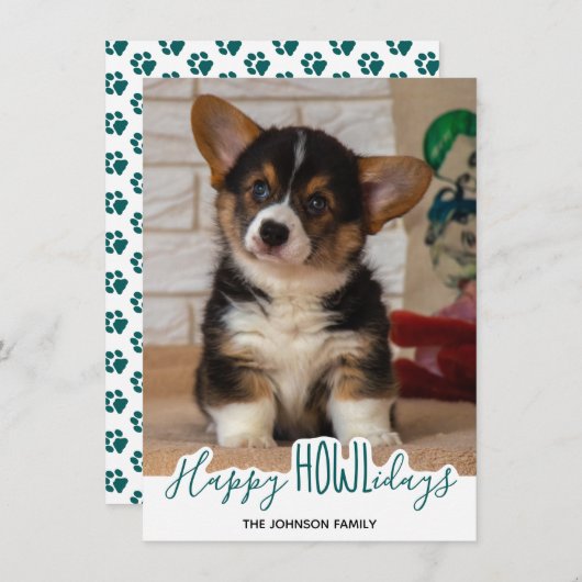 犬からのハッピーホリデー – グリーンペットの写真 シーズンカード (正面/裏面)