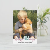 犬からのハッピーホリデー – グリーンレッドペットの写真 シーズンカード (スタンド正面)