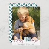 犬からのハッピーホリデー – グリーンレッドペットの写真 シーズンカード (正面/裏面)