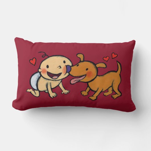 犬からのベビーの鼻のキス ランバークッション (正面)